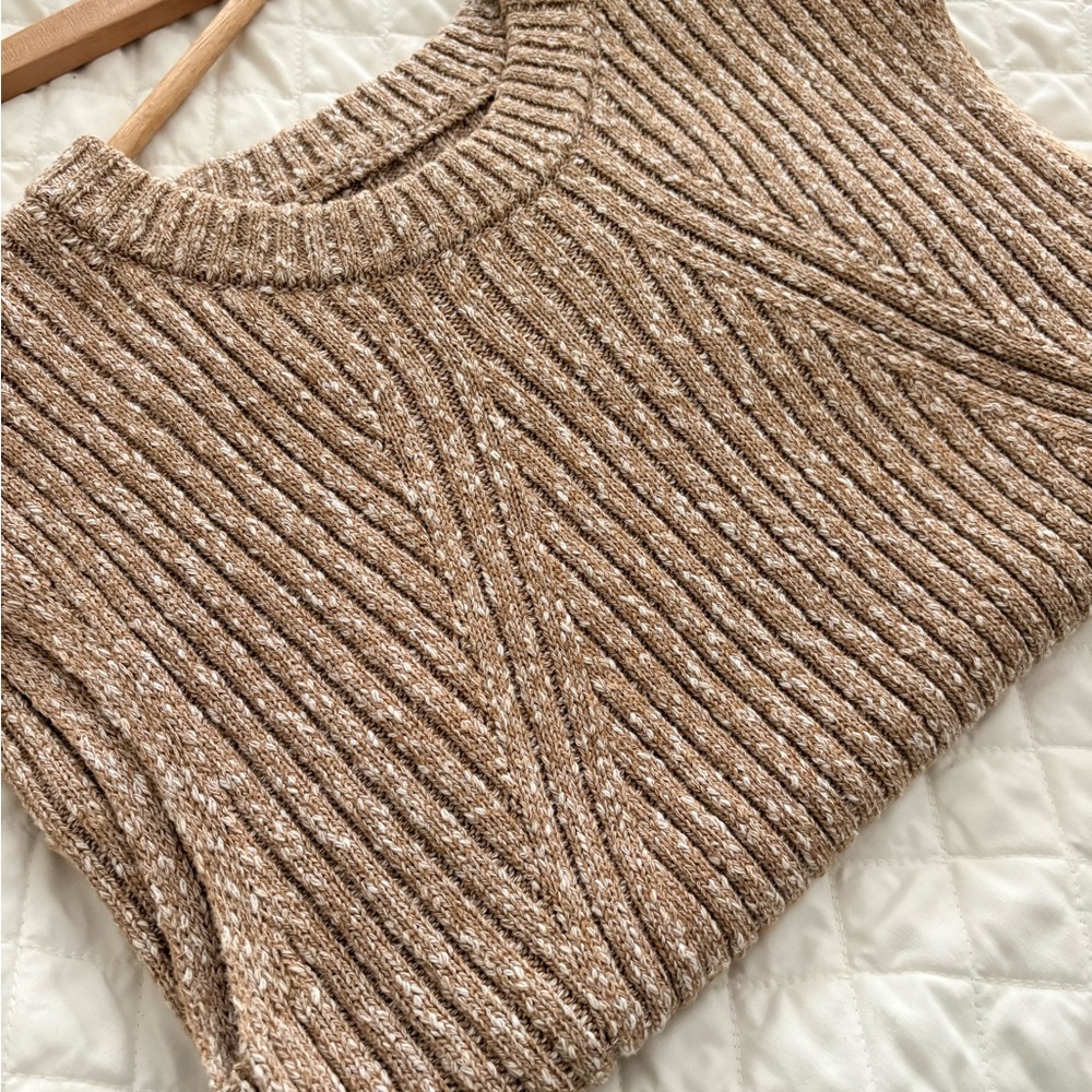 LOFT Tan Ribbed Crew Neck Sweater
